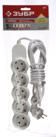 Удлинитель ЗУБР "МАСТЕР" электрический, ПВС сечение 1кв мм, заземл, 5 гнезд, макс мощн 3500Вт, 3м 55058-3 купить в Нижневартовске