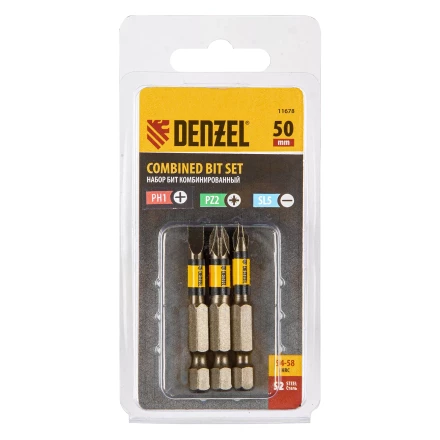 Набор бит комбинированный 3 шт., PH2, PZ2, SL5, 50 мм, сталь S2 Denzel 11678 купить в Нижневартовске