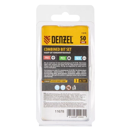 Набор бит комбинированный 3 шт., PH2, PZ2, SL5, 50 мм, сталь S2 Denzel 11678 купить в Нижневартовске