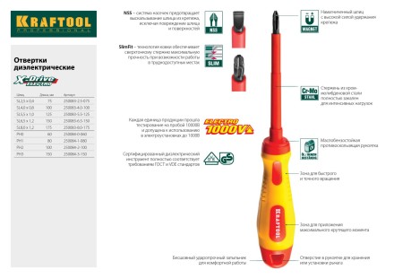Набор X-Drive, KRAFTOOL 250081-H7: Отвертки профессиональные, SL: 3x80, 5x100, 6x125; PH: 1x80, 2x100; PZ: 1x80, 2x100 250081-H7 купить в Нижневартовске