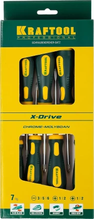 Набор X-Drive, KRAFTOOL 250081-H7: Отвертки профессиональные, SL: 3x80, 5x100, 6x125; PH: 1x80, 2x100; PZ: 1x80, 2x100 250081-H7 купить в Нижневартовске