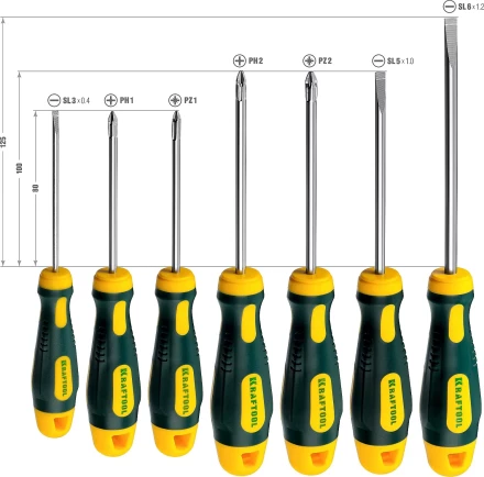 Набор X-Drive, KRAFTOOL 250081-H7: Отвертки профессиональные, SL: 3x80, 5x100, 6x125; PH: 1x80, 2x100; PZ: 1x80, 2x100 250081-H7 купить в Нижневартовске