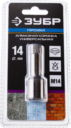 Алмазная коронка ЗУБР &quot;ПРОФЕССИОНАЛ&quot; универсальная для УШМ, сухое сверление, алмазы на вакуумной пайке,  посадка М14, d=16мм 29865-16 купить в Нижневартовске
