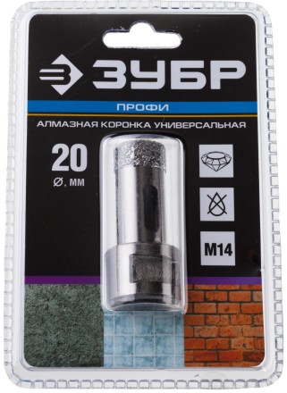 Алмазная коронка ЗУБР &quot;ПРОФЕССИОНАЛ&quot; универсальная для УШМ, сухое сверление, алмазы на вакуумной пайке,  посадка М14, d=16мм 29865-16 купить в Нижневартовске