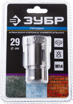 Алмазная коронка ЗУБР &quot;ПРОФЕССИОНАЛ&quot; универсальная для УШМ, сухое сверление, алмазы на вакуумной пайке,  посадка М14, d=16мм 29865-16 купить в Нижневартовске