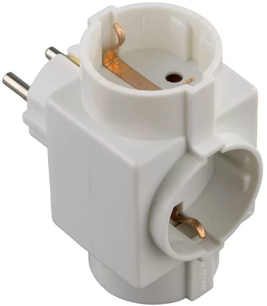 Тройник СВЕТОЗАР электрический с заземлением и защитной шторкой, 3 гнезда SV-55095 купить в Нижневартовске