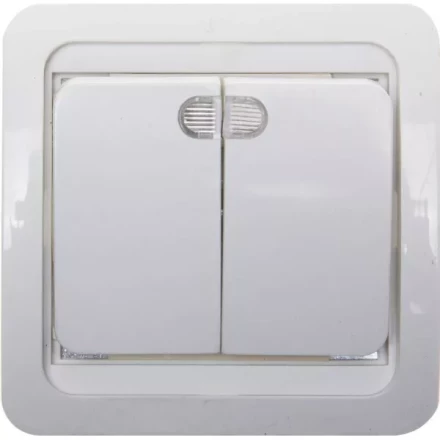 Выключатель СВЕТОЗАР "ГАММА" двухклавишный, с подсветкой, цвет белый, 10А/~250В SV-54135-W купить в Нижневартовске