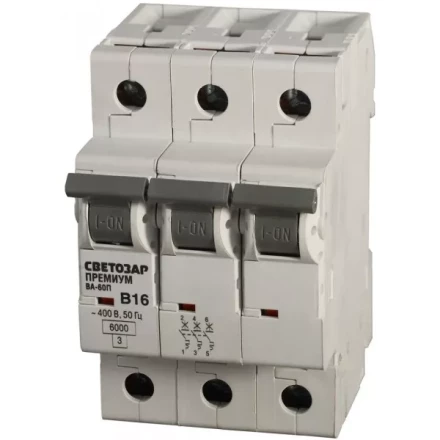 Выключатель автоматический СВЕТОЗАР "ПРЕМИУМ" 3-полюсный, 20 A, "B", откл. сп. 6 кА, 400 В SV-49013-20-B купить в Нижневартовске