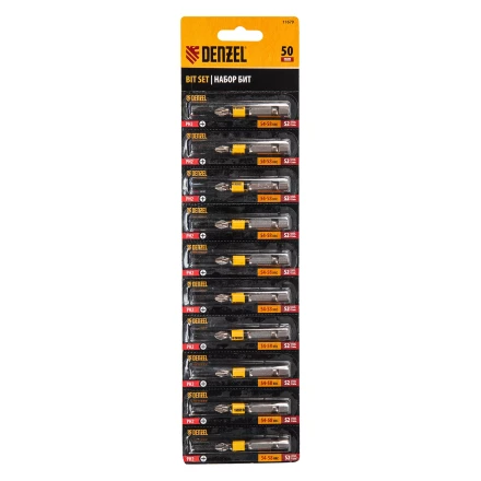 Бита PH2х50, сталь легированная S2, 10 шт., круглый профиль, отрывная упаковка, Е 6,3 Denzel 11679 купить в Нижневартовске