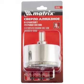 Сверло алмазное по керамограниту 70 х 67 мм 3-гранный хвостовик MATRIX 726703 купить в Нижневартовске
