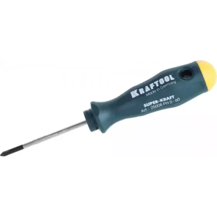 Отвертка KRAFTOOL, Cr-Mo-V закалённый стержень, двухкомпонентная противоскользящ рукоятка, PH 0x60мм 25008-0-060 купить в Нижневартовске