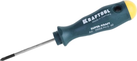 Отвертка KRAFTOOL, Cr-Mo-V закалённый стержень, двухкомпонентная противоскользящ рукоятка, PH 0x60мм 25008-0-060 купить в Нижневартовске