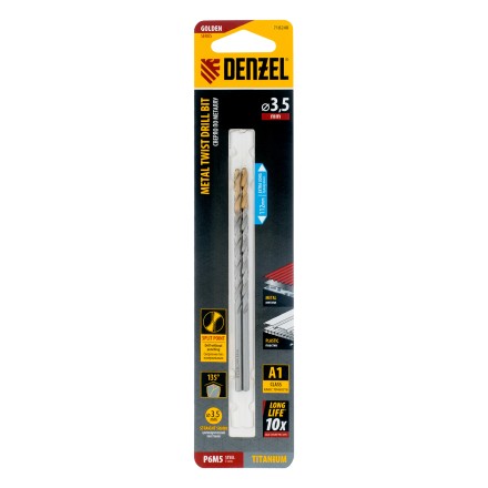 Сверло спиральное по металлу Denzel 3,5 х 112 мм, Р6М5, Golden Tip, удлиненное, 2шт. 718248 купить в Нижневартовске