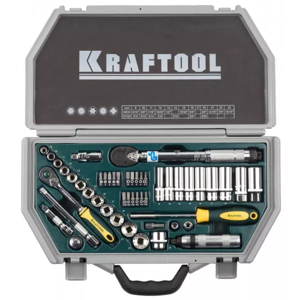 Набор торцовых головок KRAFTOOL "INDUSTRIE QUALITAT" (3/8") универсальный, Cr-V, пластиковый кейс, 49 предметов 27975-H49 купить в Нижневартовске