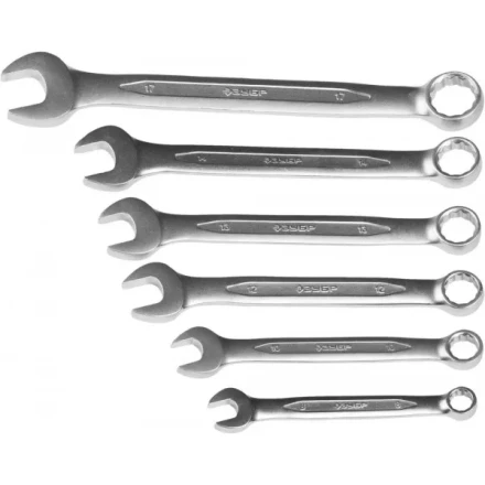 Набор ЗУБР "ПРОФИ": Ключ гаечный комбинированный, Cr-V сталь, хромированный, 8-17мм, 6шт 27028-H6 купить в Нижневартовске