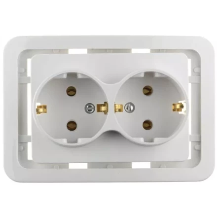 Розетка СВЕТОЗАР "ГАММА" двойная, с заземлением, цвет белый, 16А/~250В SV-54107-W купить в Нижневартовске