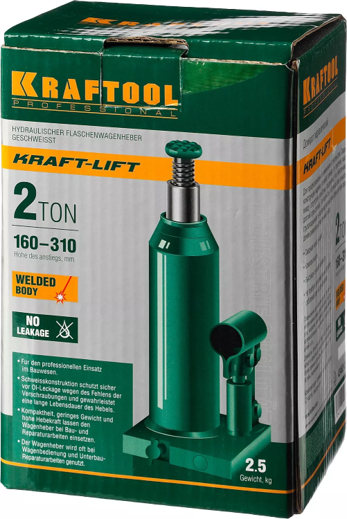 Домкрат гидравлический бутылочный "Kraft-Lift", сварной, 2т, 160-310мм, KRAFTOOL 43462-2 43462-2_z01 купить в Нижневартовске
