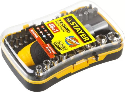 Набор STAYER "MASTER" "HERCULES": Отвертки, реверс отвертка, биты 35шт, адаптер для торц голов, торц голов 9шт, 46 предм 25084-H46 купить в Нижневартовске