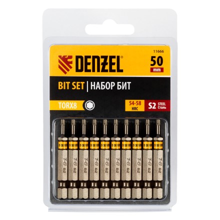 Бита TX 8х50, сталь S2, шестигранный профиль, 10 шт. Е 6,3 Denzel 11666 купить в Нижневартовске