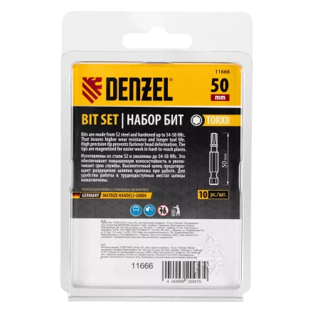 Бита TX 8х50, сталь S2, шестигранный профиль, 10 шт. Е 6,3 Denzel 11666 купить в Нижневартовске