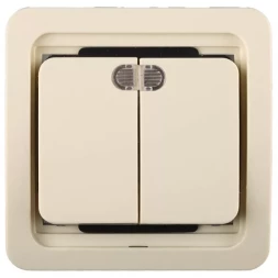 Выключатель СВЕТОЗАР &quot;ГАММА&quot; двухклавишный, с подсветкой, цвет бежевый, 10А/~250В SV-54135-B
