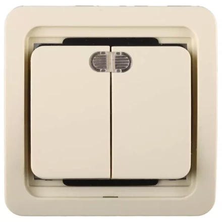Выключатель СВЕТОЗАР "ГАММА" двухклавишный, с подсветкой, цвет бежевый, 10А/~250В SV-54135-B купить в Нижневартовске