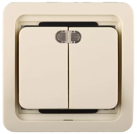 Выключатель СВЕТОЗАР "ГАММА" двухклавишный, с подсветкой, цвет бежевый, 10А/~250В SV-54135-B купить в Нижневартовске