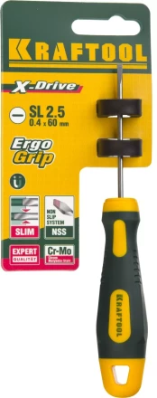Отвертка KRAFTOOL, Cr-Mo-V сталь, двухкомпонентная противоскользящая рукоятка, SL, 2,5x60мм 250071-2.5-060 купить в Нижневартовске
