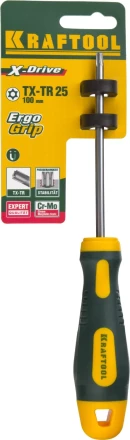 Отвертка KRAFTOOL, Cr-Mo-V сталь, двухкомпонентная противоскользящая рукоятка, TORX Hole, №25x100мм 250077-25-100 купить в Нижневартовске