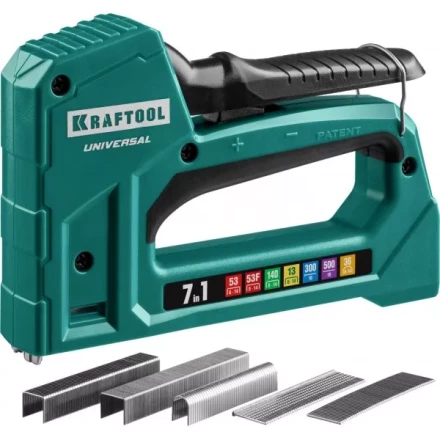 Степлер для скоб "Universal" 7-в-1: 53(6-14 мм)/53F(10-14 мм)/140 (10-14 мм)/13 (6-14 мм)/36 (10-14 мм)/300(16 мм)/500(16 мм), суперлегкий, KRAFTOOL 31524 купить в Нижневартовске