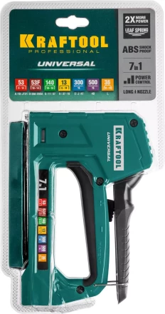 Степлер для скоб "Universal" 7-в-1: 53(6-14 мм)/53F(10-14 мм)/140 (10-14 мм)/13 (6-14 мм)/36 (10-14 мм)/300(16 мм)/500(16 мм), суперлегкий, KRAFTOOL 31524 купить в Нижневартовске