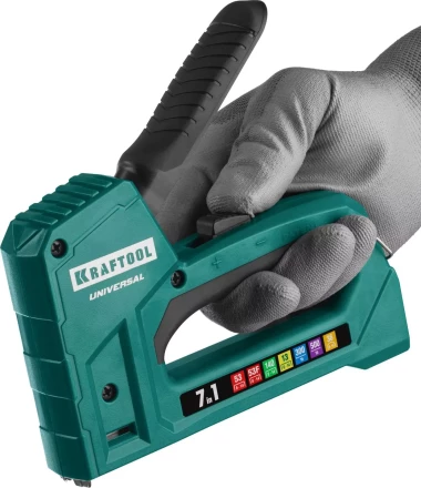 Степлер для скоб "Universal" 7-в-1: 53(6-14 мм)/53F(10-14 мм)/140 (10-14 мм)/13 (6-14 мм)/36 (10-14 мм)/300(16 мм)/500(16 мм), суперлегкий, KRAFTOOL 31524 купить в Нижневартовске