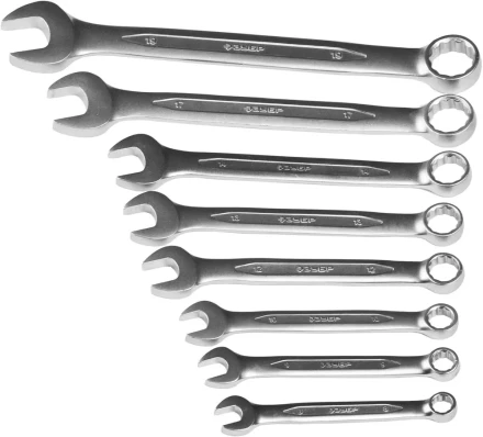 Набор ЗУБР &quot;ПРОФИ&quot;: Ключ гаечный комбинированный, Cr-V сталь, хромированный, 8-19мм, 8шт 27028-H8 купить в Нижневартовске