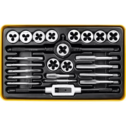 Набор метчиков и плашек STAYER "MASTER", метчикодержатель 1шт, плашкодержатель 1шт, метчики 11шт, плашки 11шт, 24 предмета 28020-H24 купить в Нижневартовске