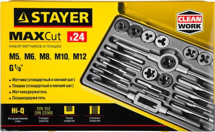 Набор метчиков и плашек STAYER &quot;MASTER&quot;, метчикодержатель 1шт, плашкодержатель 1шт, метчики 11шт, плашки 11шт, 24 предмета 28020-H24 купить в Нижневартовске