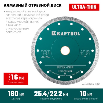 Диск алмазный для УШМ и плиткорезов супертонкие  ULTRA-THIN 36685-180 купить в Нижневартовске
