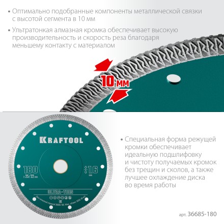 Диск алмазный для УШМ и плиткорезов супертонкие  ULTRA-THIN 36685-180 купить в Нижневартовске