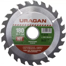 Диск пильный "Optimal cut" по дереву, 180х30мм, 30Т, URAGAN 36801-180-30-30