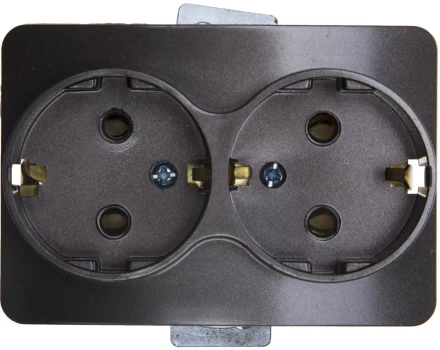 Розетка СВЕТОЗАР "ГАММА" с заземлением, двойная, без вставки и рамки, цвет темно-серый металлик, 16А/~250В SV-54107-DM купить в Нижневартовске