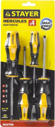 Набор STAYER "MASTER" HERCULES: Отвертки, Cr-V, эргономичная двухкомпонентная рукоятка, 4шт 25055-H4_z02 купить в Нижневартовске