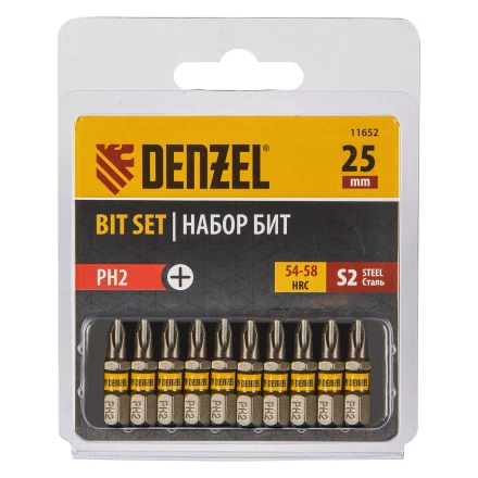 Бита PH2х25, сталь S2, шестигранный профиль, 10 шт. Е 6,3 Denzel 11652 купить в Нижневартовске