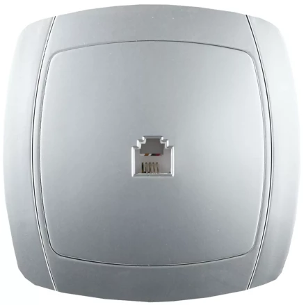 Розетка СВЕТОЗАР "АКЦЕНТ" телефонная одинарная в сборе, цвет серебристый металлик SV-54217-SM купить в Нижневартовске