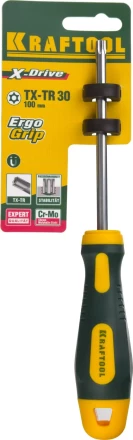 Отвертка KRAFTOOL, Cr-Mo-V сталь, двухкомпонентная противоскользящая рукоятка, TORX Hole, №30x100мм 250077-30-100 купить в Нижневартовске