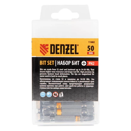 Бита PH2х50, сталь легированная S2, 30 шт., шестигранный профиль, пластиковая коробка, Е 6,3 Denzel 11682 купить в Нижневартовске