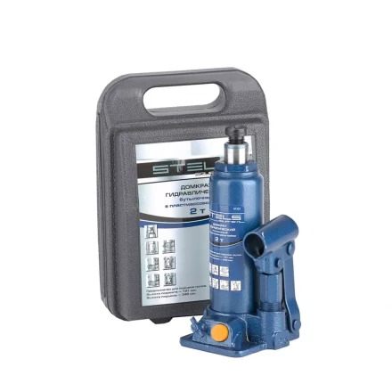 Домкрат гидравлический бутылочный 2 т h подъема 181–345 мм в пластиковом кейсе  STELS 51121 купить в Нижневартовске