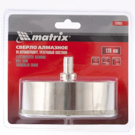 Сверло алмазное по керамограниту 120 х 67 мм 3-гранный хвостовик MATRIX артикул 726963 купить в Нижневартовске