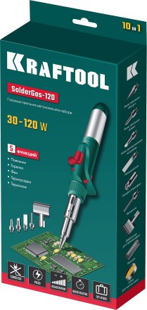 SolderGas 120K набор 10-в-1, газовый паяльник, горелка, фен, 30-120 Вт, пьезоподжиг, 1300°С 55503-H10 купить в Нижневартовске