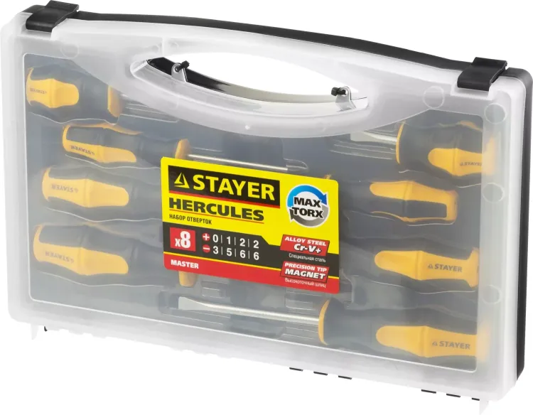 Набор STAYER "MASTER" HERCULES: Отвертки, Cr-V, эргономичная двухкомпонентная рукоятка, 8шт 25055-H8_z02 купить в Нижневартовске