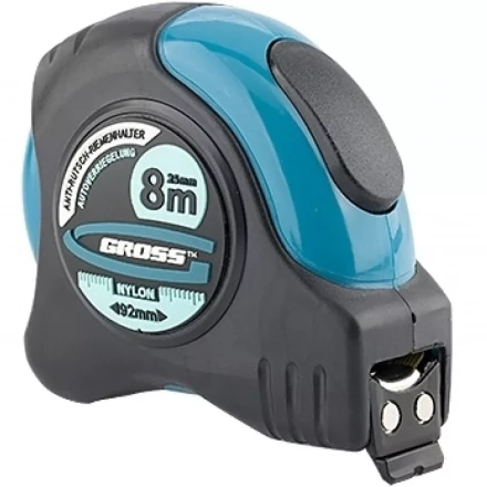 Рулетка "Schlagfest" 8 м x 25 мм магн. обрез зацеп двухст. шкала нейлон покр. автоматич  GROSS 31114 купить в Нижневартовске