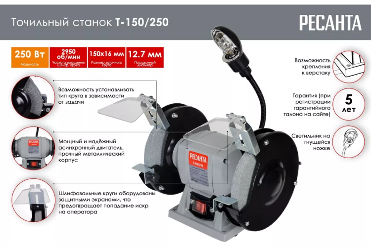 Точильный станок Ресанта Т-150/250 75/7/2 купить в Нижневартовске
